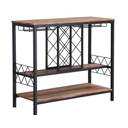 Industrial Wine Rack Table with Glass Holder Brown