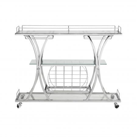 Chrome Stainless Steel & Glass Shelves Bar Cart Silver