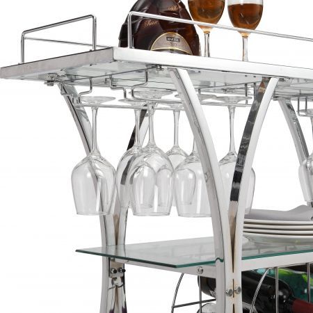 Chrome Stainless Steel & Glass Shelves Bar Cart Silver