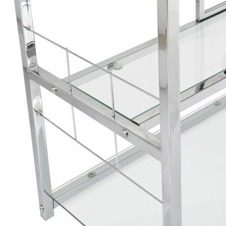 Chrome Stainless Steel & Glass Shelves Wine Rack Silver