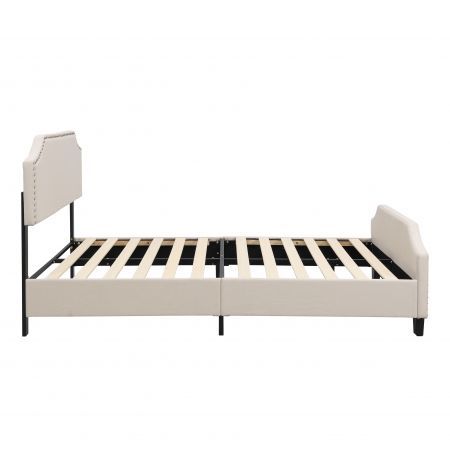 BEF03 Double Size Wooden Upholstered Bed Frame Beige