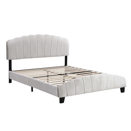 Double Size Shell-Style Bed Frame Base Mattress Platform BEF04 Beige