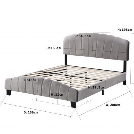 Queen Size Shell-Style Bed Frame Base Mattress Platform BEF04 Grey