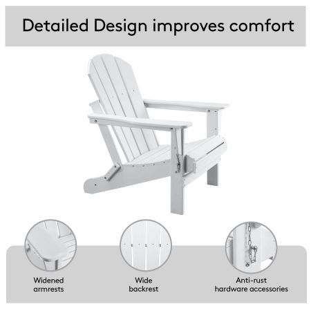 EHOMMATE HDPE Folding & Painted Outdoor Adirondack Chair Weather Resistant White