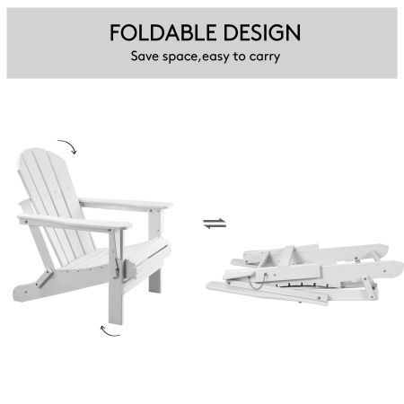 EHOMMATE HDPE Folding & Painted Outdoor Adirondack Chair Weather Resistant White