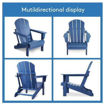 EHOMMATE HDPE Folding & Painted Outdoor Adirondack Chair Weather Resistant Navy Blue