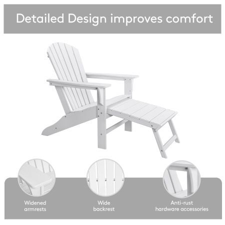 EHOMMATE HDPE Outdoor Adirondack Chair with Footrest White