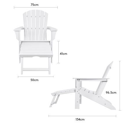 EHOMMATE HDPE Outdoor Adirondack Chair with Footrest White