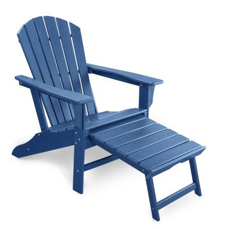 EHOMMATE HDPE Outdoor Adirondack Chair with Footrest Navy Blue