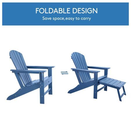 EHOMMATE HDPE Outdoor Adirondack Chair with Footrest Navy Blue