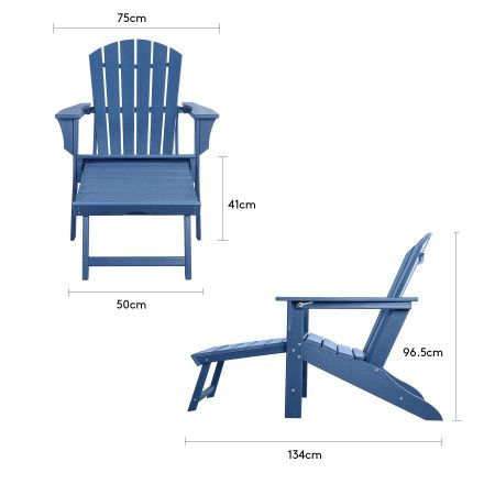 EHOMMATE HDPE Outdoor Adirondack Chair with Footrest Navy Blue