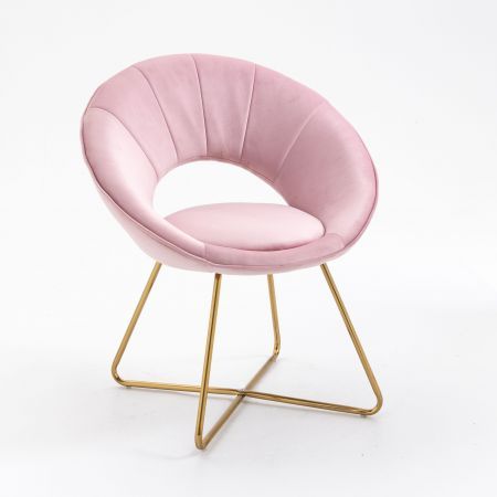 Modern Accent Velvet Chairs with Golden Metal Frame Leg 1 PC Pink