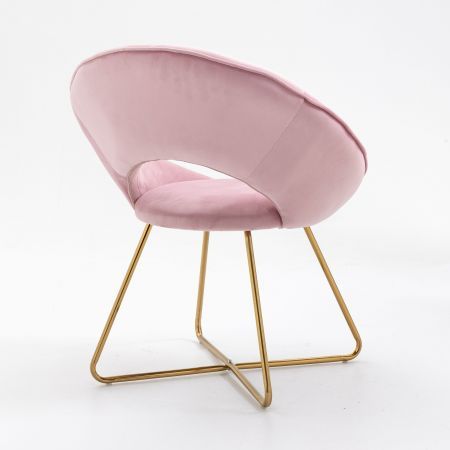 Modern Accent Velvet Chairs with Golden Metal Frame Leg 1 PC Pink