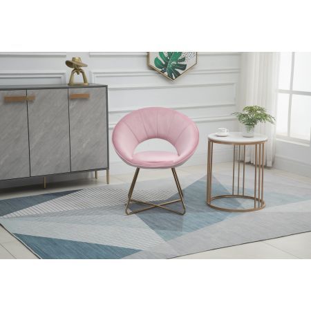 Modern Accent Velvet Chairs with Golden Metal Frame Leg 1 PC Pink