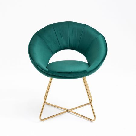 Modern Accent Velvet Chairs with Golden Metal Frame Leg 1 PC Green