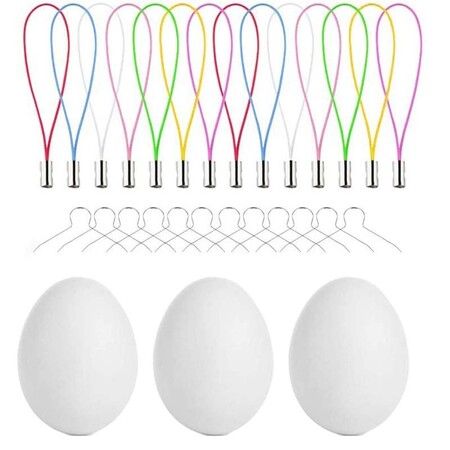 25 Pcs White Blank Easter Plastic Eggs 6X4cm with 25pcs Rope hooks Hanging Artificial DIY Creative Decoration Eggs for Party Favors