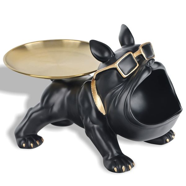 Big Mouth Bulldog Statues Home Decor Butler Statue With Tray Storage Key Holder Candy Jewelry Tray