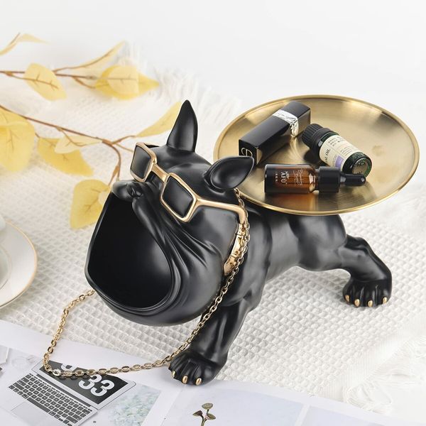 Big Mouth Bulldog Statues Home Decor Butler Statue With Tray Storage Key Holder Candy Jewelry Tray