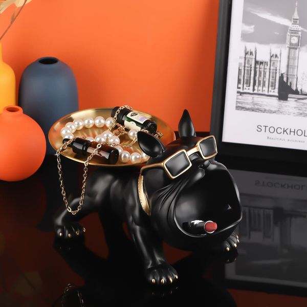 Big Mouth Bulldog Statues Home Decor Butler Statue With Tray Storage Key Holder Candy Jewelry Tray