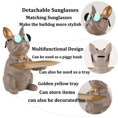 Bulldog Statue Key Bowl for Entryway Table Resin Storage Tray Modern Style Decorations for Home Table-Gray