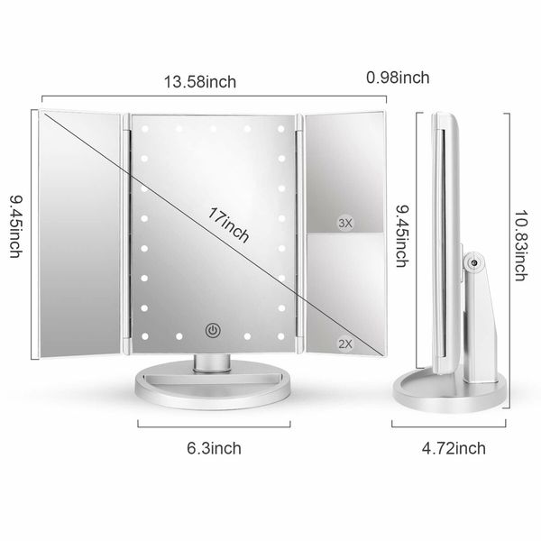 Tri-Fold Lighted Vanity Mirror with 22 LED Lights Touch Screen 3X/2X/1X Magnification Make Up Mirror-Silver