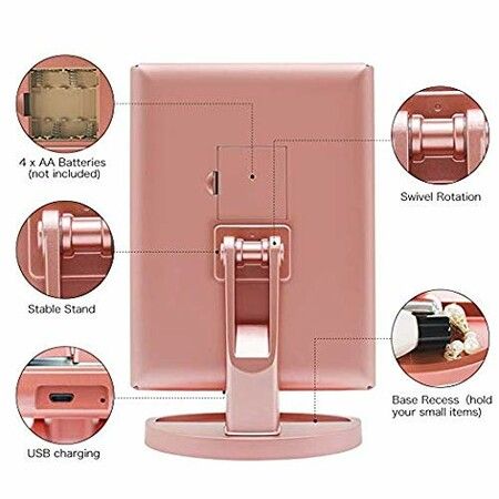 Tri-Fold Lighted Vanity Mirror with 22 LED Lights Touch Screen 3X/2X/1X Magnification Make Up Mirror-Rose Gold