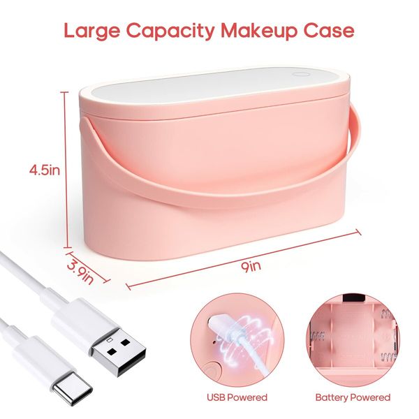 Travel Makeup Case Cosmetic Organizer Box with LED Vanity Mirror Storage Case Portable for Women Girls