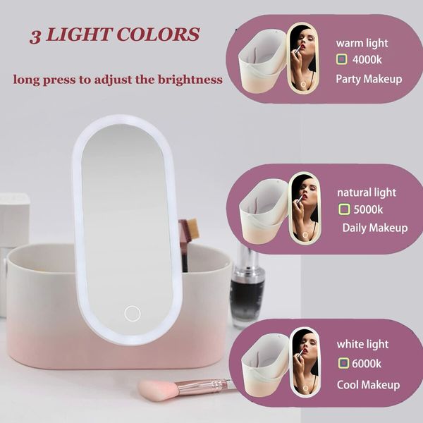 Travel Makeup Case Cosmetic Organizer Box with LED Vanity Mirror Storage Case Portable for Women Girls-Pink