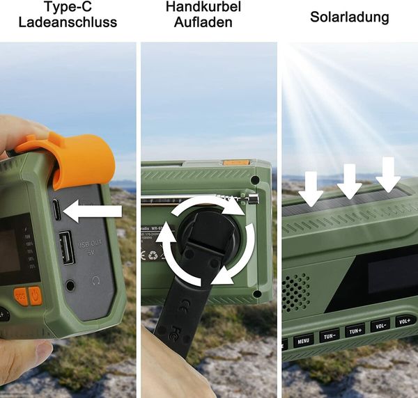 Crank Radio with Mobile Phone Charging Function Solar DAB FM Solar Radio for Hiking, Camping, Outdoor