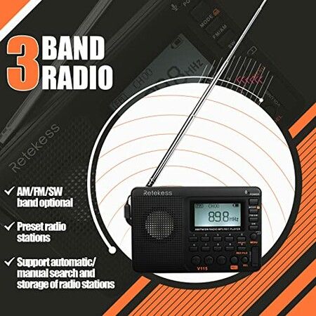 Digital Radio AM FM USB POWER Portable Shortwave Radios, Rechargeable Radio Digital Tuner and Presets, Support Micro SD and AUX Record, Bass Speaker