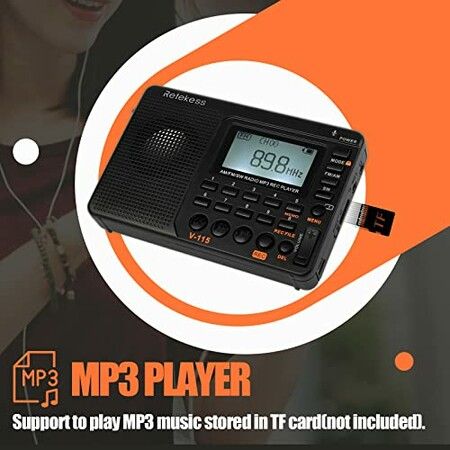 Digital Radio AM FM USB POWER Portable Shortwave Radios, Rechargeable Radio Digital Tuner and Presets, Support Micro SD and AUX Record, Bass Speaker