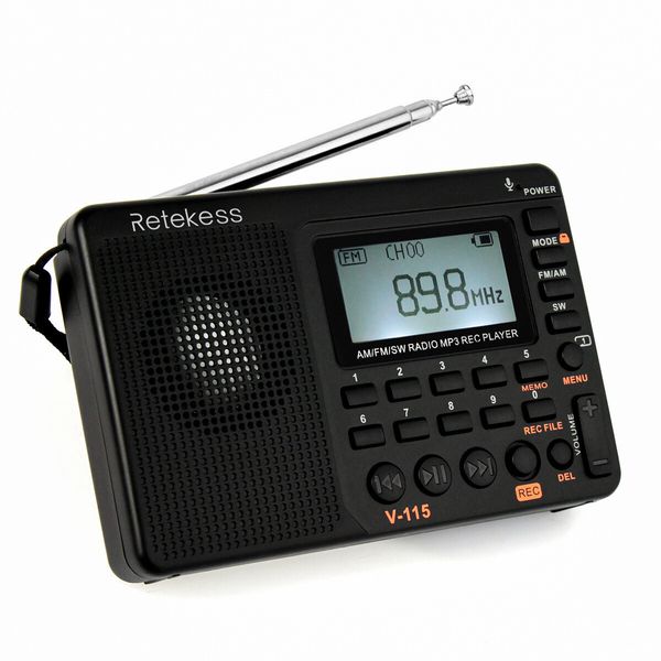 Digital Radio AM FM USB POWER Portable Shortwave Radios, Rechargeable Radio Digital Tuner and Presets, Support Micro SD and AUX Record, Bass Speaker