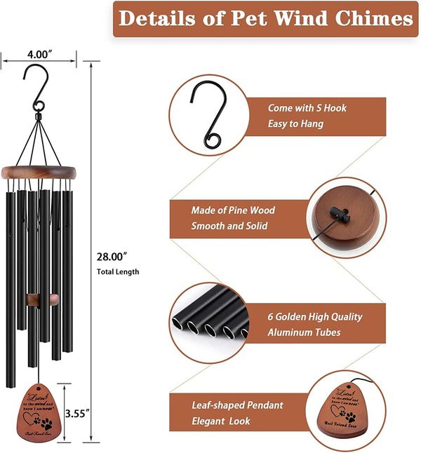 Pet Memorial Gifts,28" Pet Memorial Wind Chimes,Dog Memorial Gifts, Pet Loss Gifts,Loss of Pet Sympathy Gift,Pet Remembrance Gift in Memory of Dog Cat