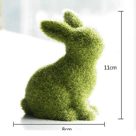 Easter Moss Bunny Flocked Rabbit Statue Figurine Festival Garden Yard Ornament Decoration A