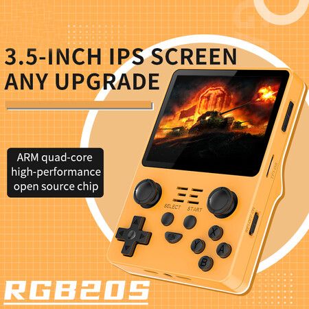 Handheld Game Console 3.5 inch Retro Games Consoles Classic Emulator Hand-held Gaming Console Preinstalled Hand Held Video Games System 64GB Yellow