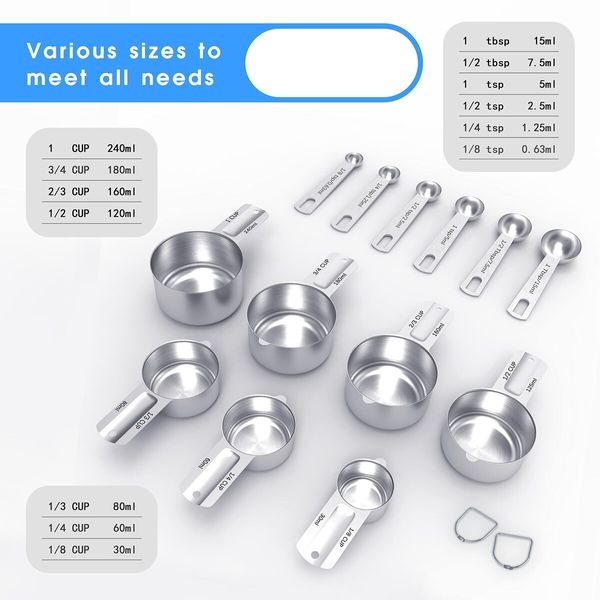 Stainless Steel Measuring Cups & Spoons Set,Cups and Spoons,Kitchen Gadgets for Cooking & Baking (7+6)