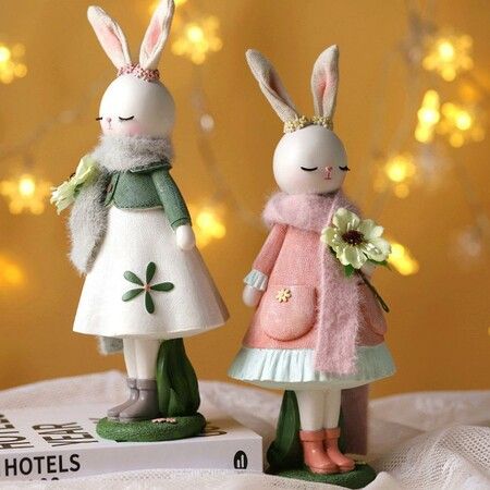 Rabbit Easter Decoration Cute Bunny Figurine Resin Statue Crafts