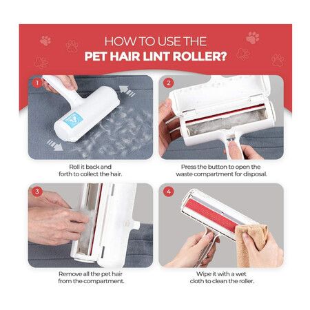 Pet Hair Remover, Fur Lint Roller, Cat Dog Hair Remover, Clean Car, Clothes, Furniture, Sofa, Couch, Carpets Color Red