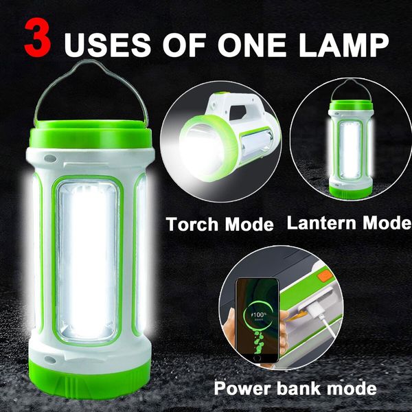 LED Emergency Handheld Flashlight,Solar USB Rechargeable Camping Lantern Waterproof for Camping Outdoor?Green?