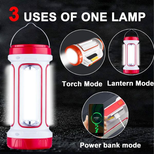 LED Emergency Handheld Flashlight,Solar USB Rechargeable Camping Lantern Waterproof for Camping Outdoor?Red?