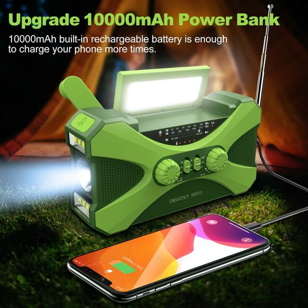 10000mAh Emergency Radio Solar Hand Crank Radio Portable AM/FM/NOAA Weather Radio with LED Flashlight SOS Alarm