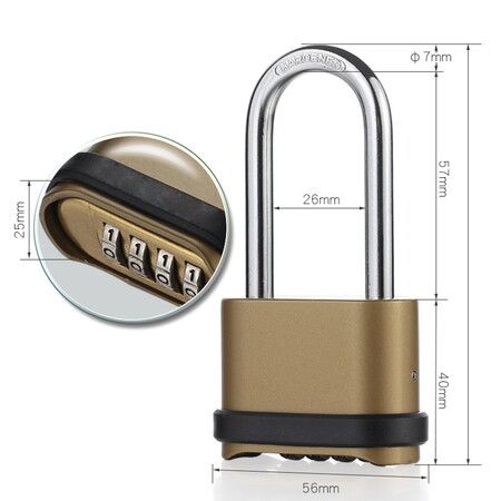 4 Digit Combination Lock Zink Alloy Padlock with Long Shackle Combo Padlock for Outdoor Use ,Sheds, Locker, Storage Unit, Gym and Gate