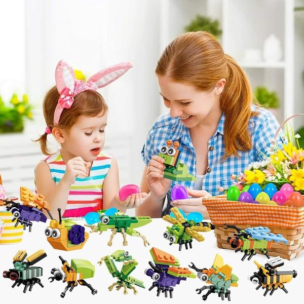 Prefilled Easter Eggs with Dinosaur Building Blocks,Easy Assemble Surprise Easter Egg Toys Easter Party Favors,Easter Basket Stuffers,Easter Egg Hunting,Classroom Prize Toys (12 Pcs)