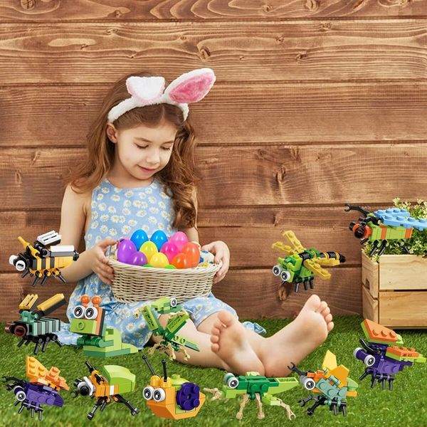 Prefilled Easter Eggs with Dinosaur Building Blocks,Easy Assemble Surprise Easter Egg Toys Easter Party Favors,Easter Basket Stuffers,Easter Egg Hunting,Classroom Prize Toys (12 Pcs)