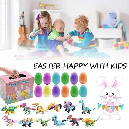 Prefilled Easter Eggs with Insect Building Blocks,Easy Assemble Surprise Easter Egg Toys Easter Party Favors,Easter Basket Stuffers,Easter Egg Hunting,Classroom Prize Toys (12 Pcs)