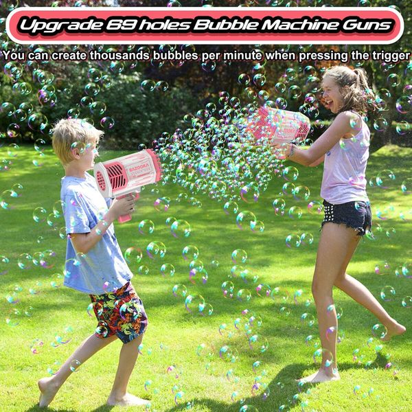 Bubble Machine Gun Pink Toys for Girls,69 Holes Bubble Guns with Thousands Bubbles and Colorful Lights,Cool Outdoor Toys Fun Gifts for Toddler Kids and Adult (Pink)