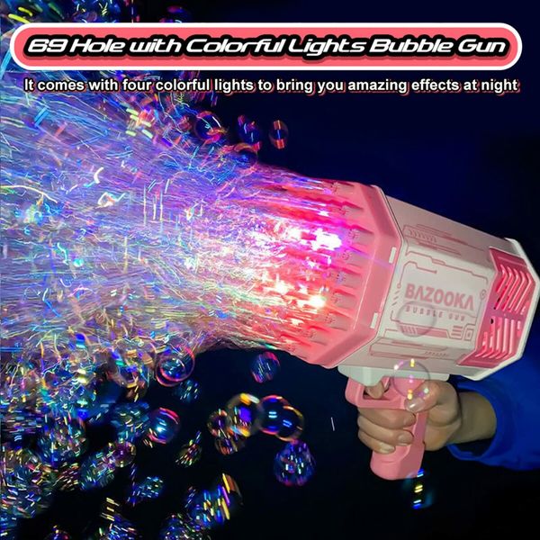 Bubble Machine Gun Pink Toys for Girls,69 Holes Bubble Guns with Thousands Bubbles and Colorful Lights,Cool Outdoor Toys Fun Gifts for Toddler Kids and Adult (Pink)