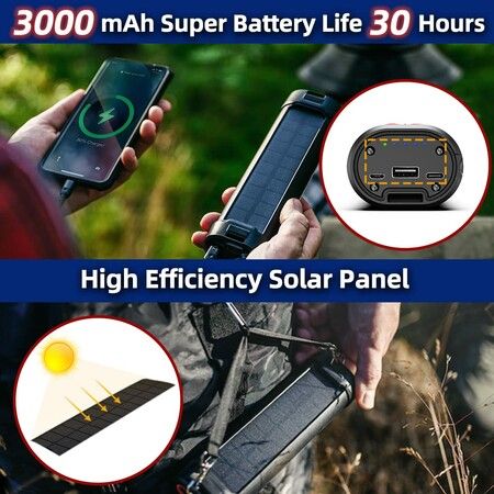 Solar LED Camping Lantern Rechargeable Flashlights Waterproof Portable Emergency for Hurricane Survival Hiking-3000mAH