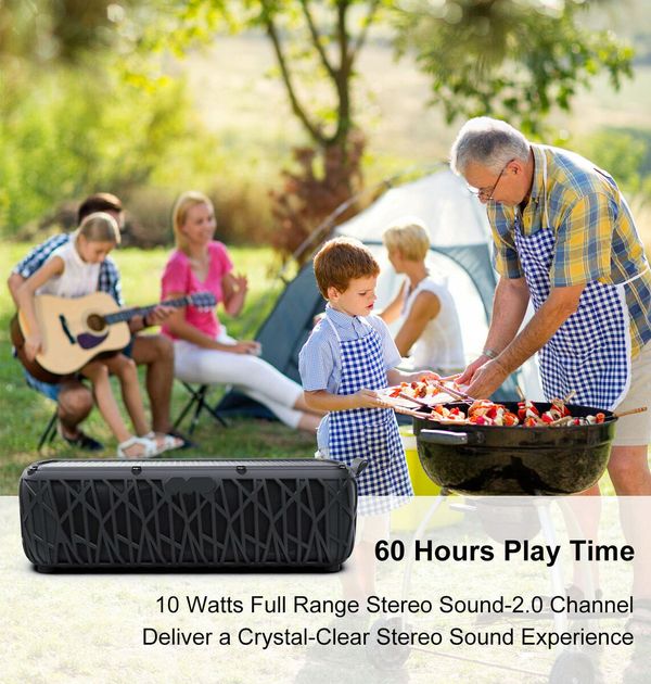 Solar Bluetooth Speaker Portable Waterproof Speaker with Mic Stereo Sound with Bass Home Wireless Speaker-Black