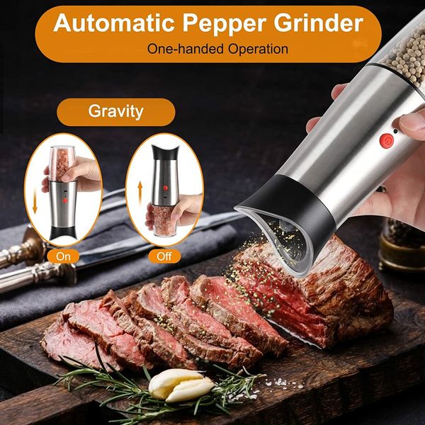 Rechargeable Electric Salt and Pepper Grinder - USB Gravity Automatic Pepper Mill Set,Battery Operated